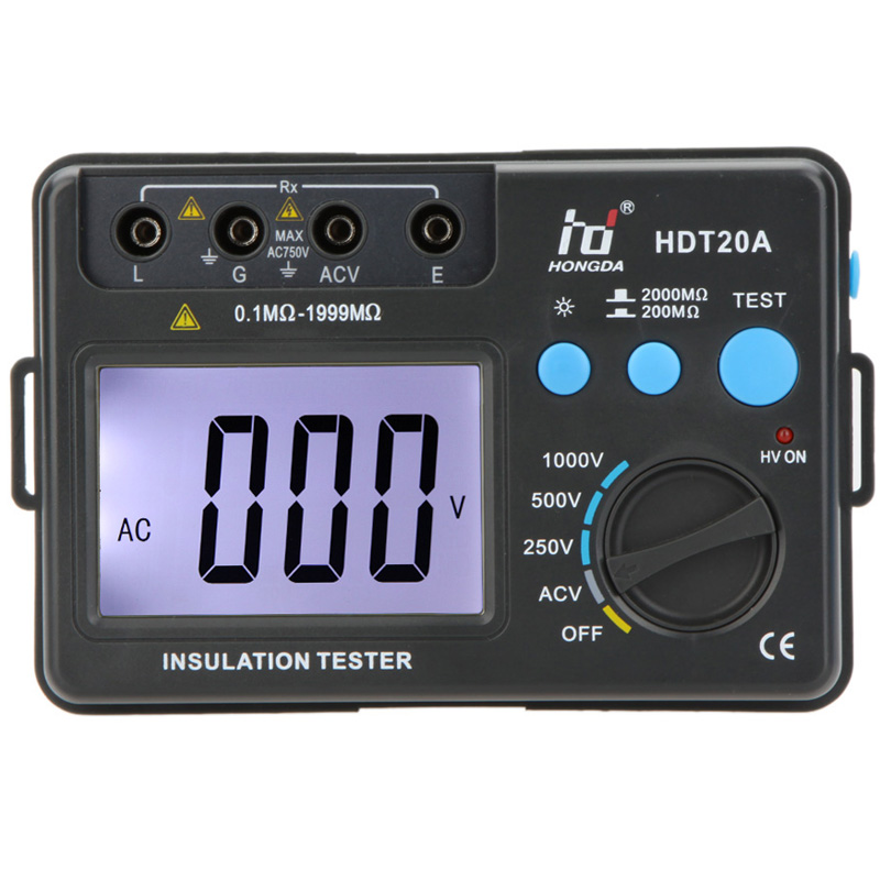 

HD HDT20A Insulation Resistance Tester Megohmmeter Voltmeter Electronic Diagnostic-tool 1000V with LCD Backlight
