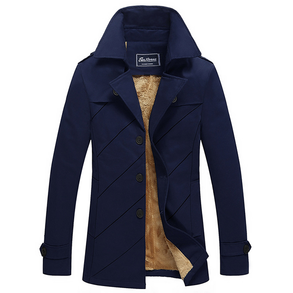 Winter Mens Mid-long Cotton Stylish Jacket Plus Velvet Thick Solid ...