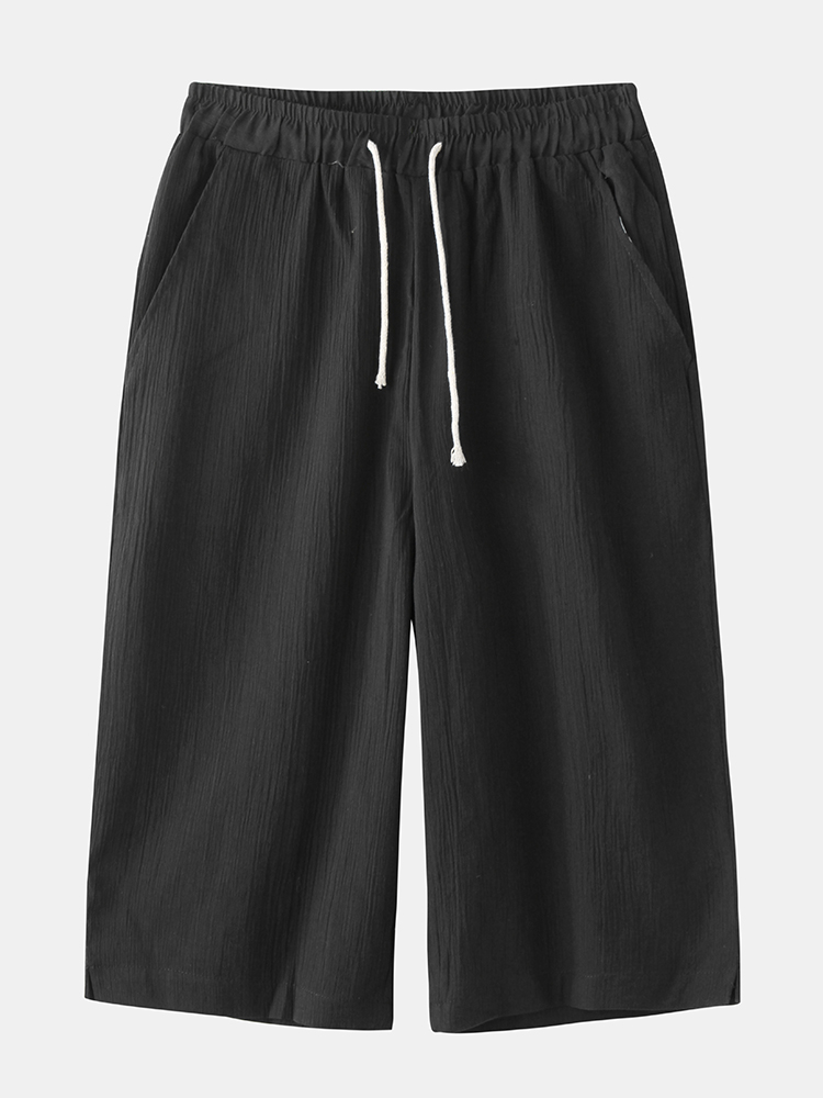 Men Loose Drawstring Pocket Black Casual Pants