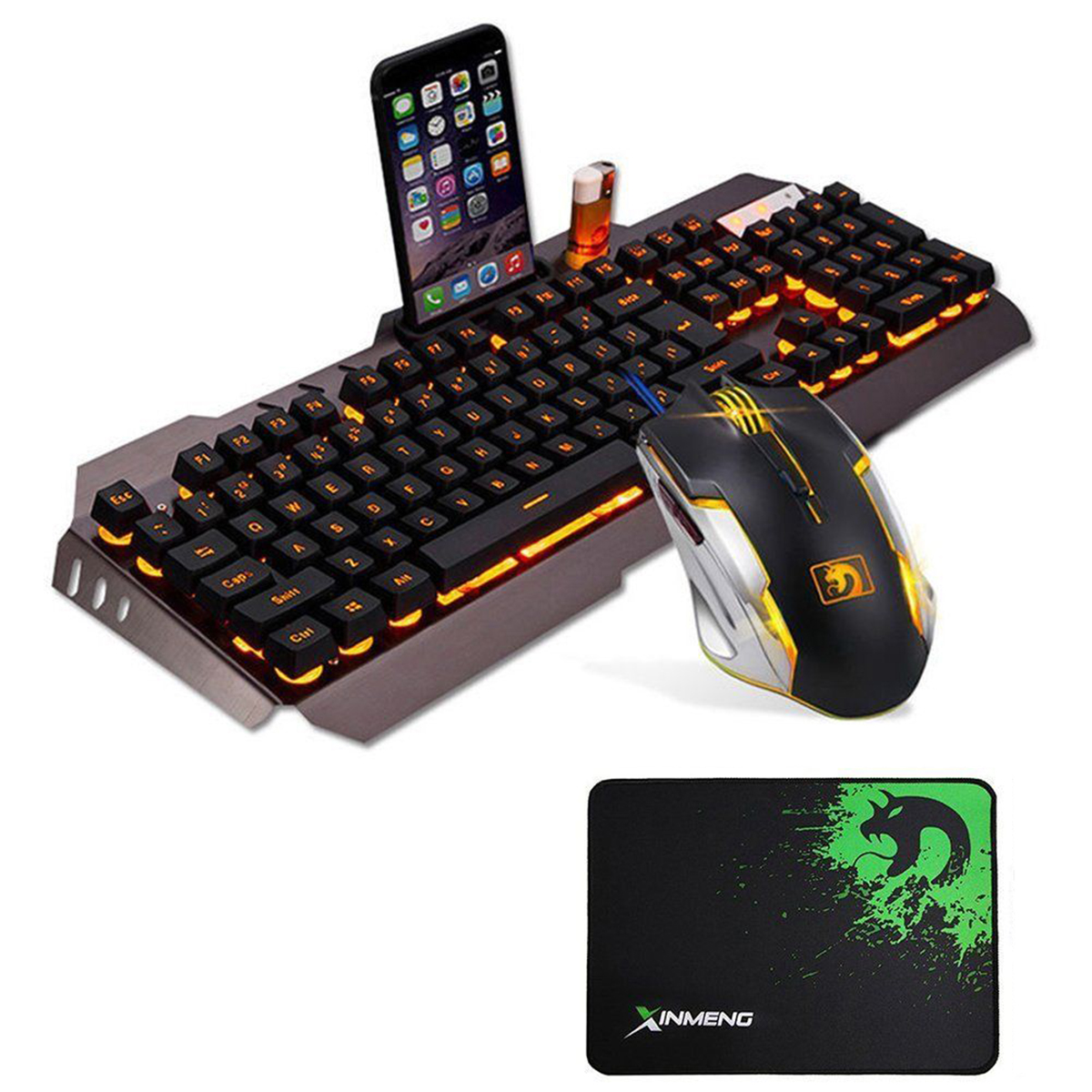 

USB Проводной Желтый LED Подсветка Механический Handfeel Gaming Клавиатура и Мышь Combo