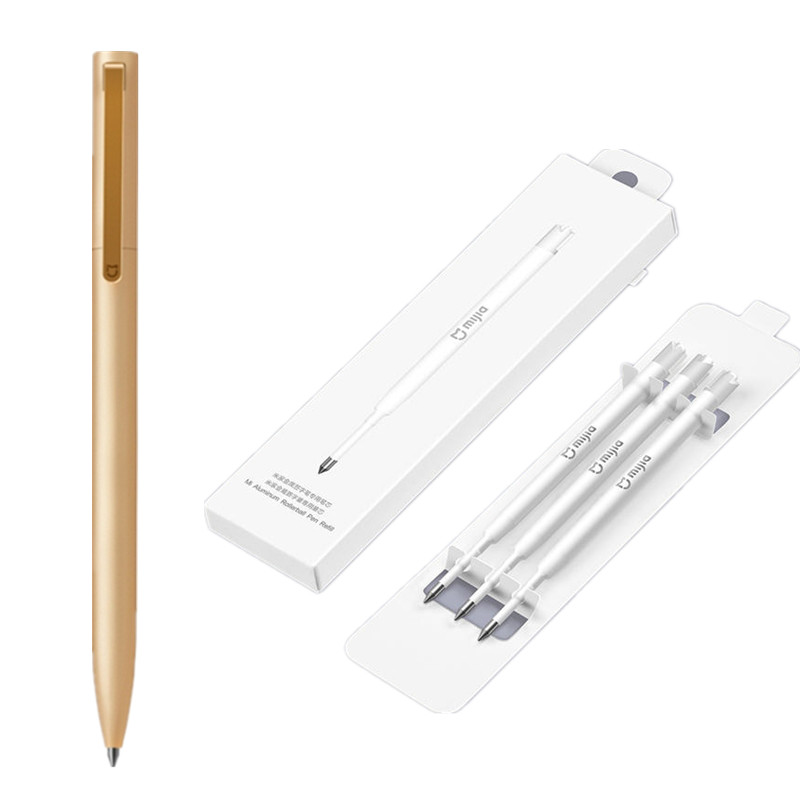 

Original Xiaomi Mijia Smooth Black Refill MiKuni Japan Ink 0.5mm Golden Signing Pen With 3pc Refills