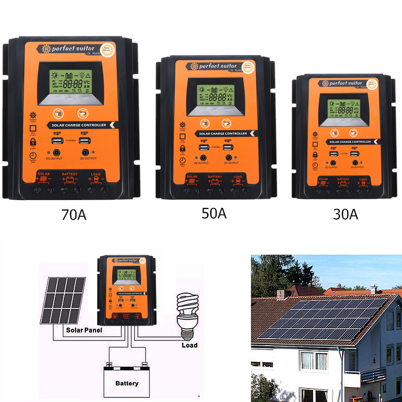 12/24V Dual 2.4A USB LCD Solar Panel Controller Solar Charge Controller 41