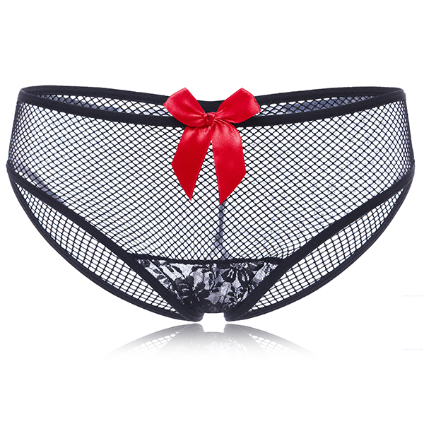 

Plus Size Sexy Perspective Lace Bow-tied Panties See-through Mesh Seduced Underwear For Women