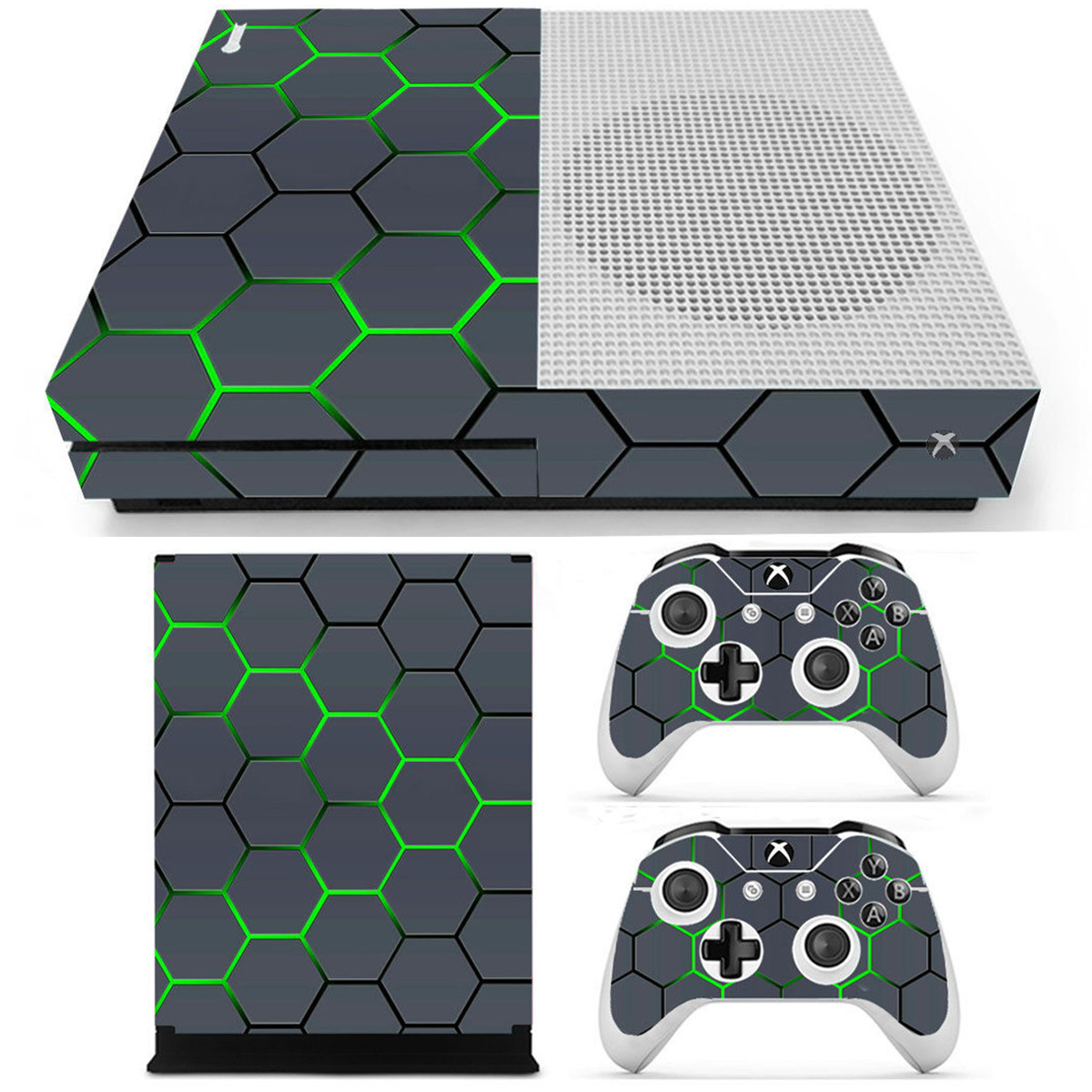 

Green Grid Vinyl Decal Skin Stickers Cover for Xbox One S Game Console&2 Controllers