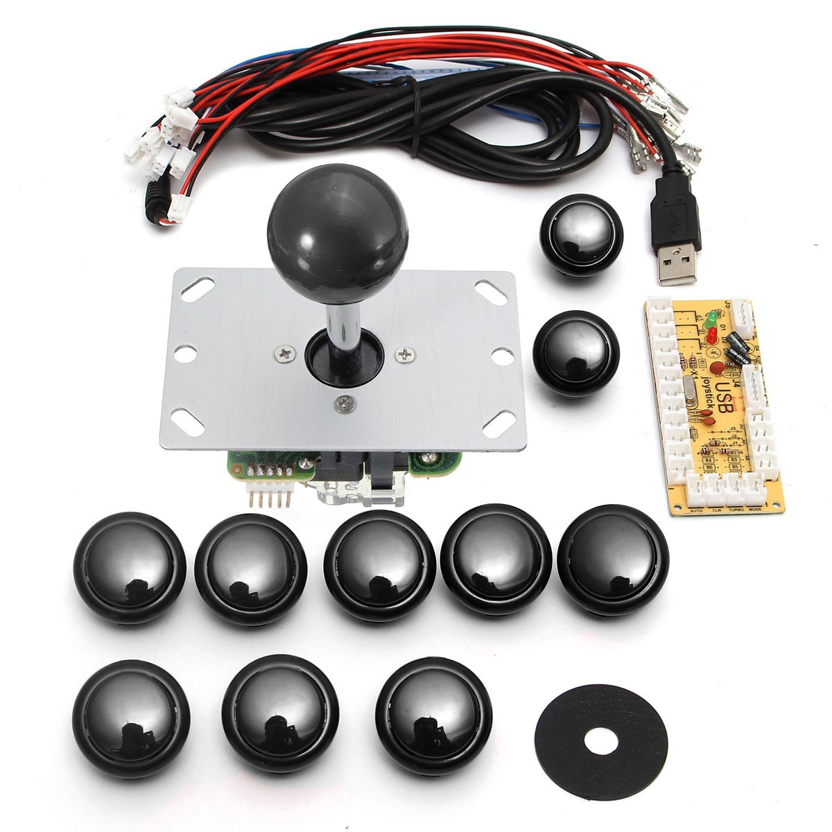 

Dual Players Black Game DIY Arcade Game Console Set Kits Replacement Parts USB Encoders to PC Double Joysticks and Buttons