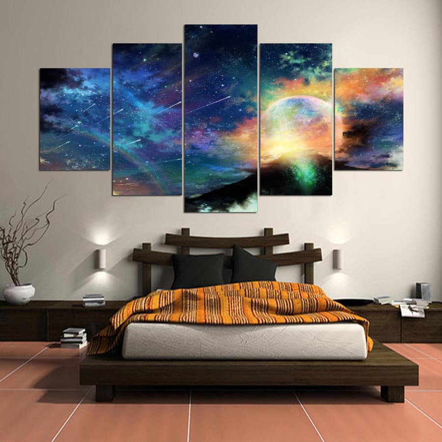 

5 Cascade Colorful Cosmic Views Canvas Wall Painting Picture Home Decoration Without Frame Includin
