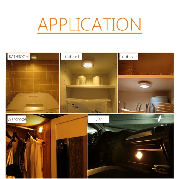3pcs Wireless Remote Control LED Night Lights Battery Operated Stick-on Cabinet Closet Lamps