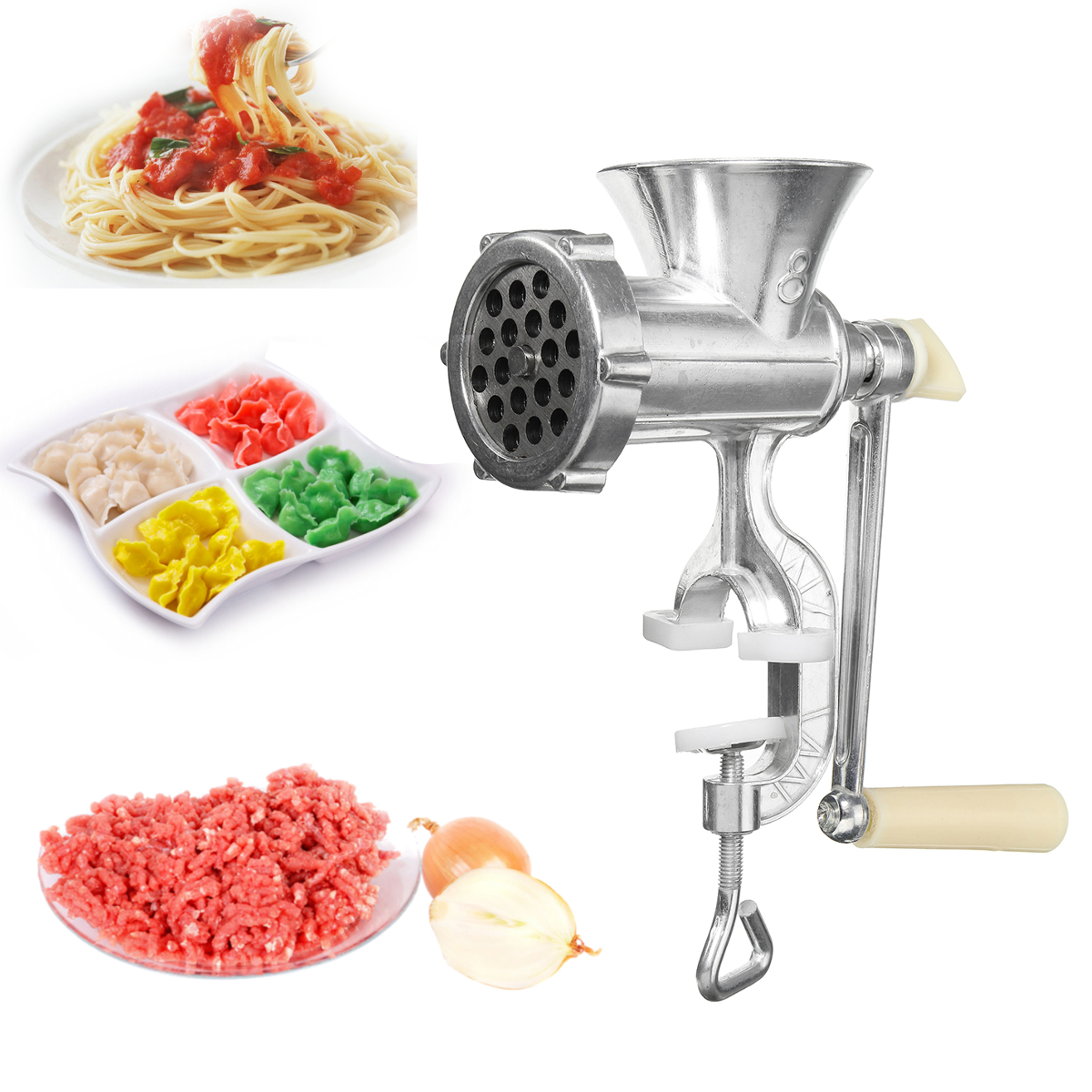 

Aluminum Manual Meat Grinder Chopper Hand Operated Mincer Stuffer Noodle Sausage Filler Kibbe Maker Machine