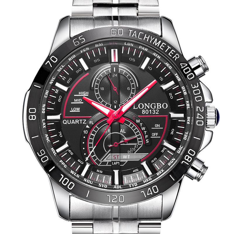 

LONGBO 80132 Светлые мужские часы Мода Дата Дисплей Нержавеющая сталь Кварцевые наручные часы