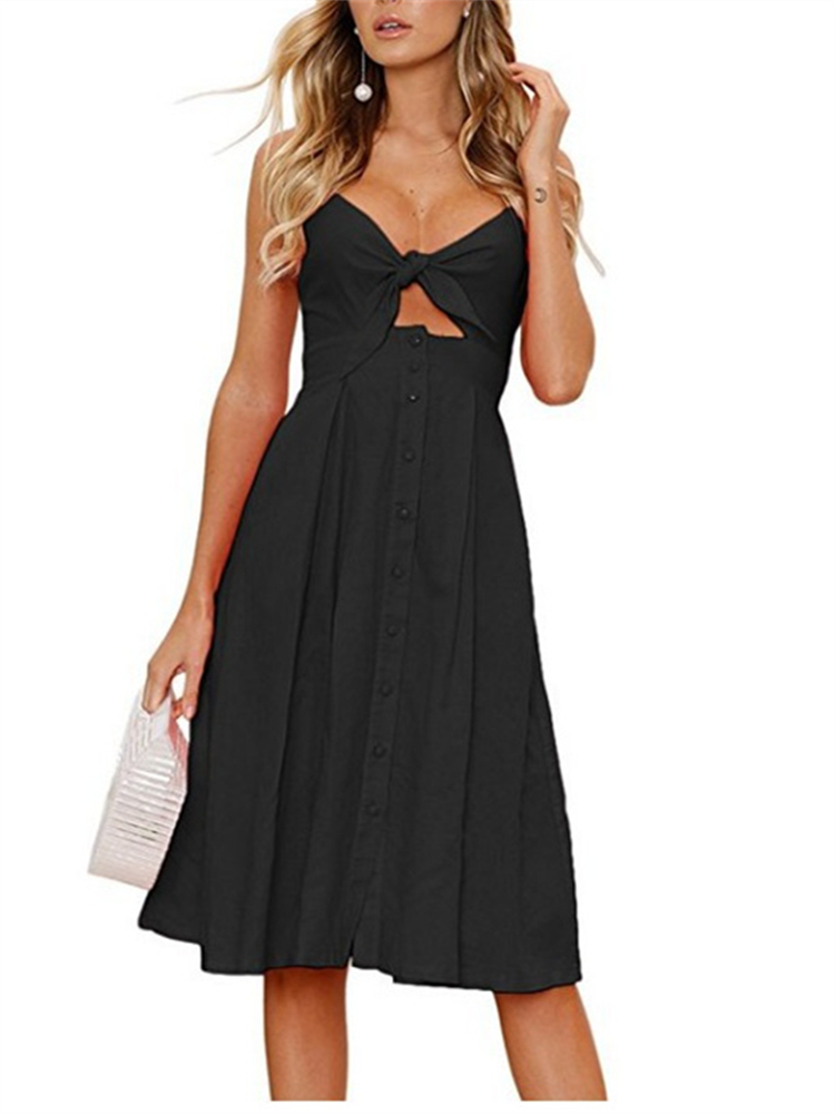 

Women's Strappy Button Bowknot Lace Up Dress