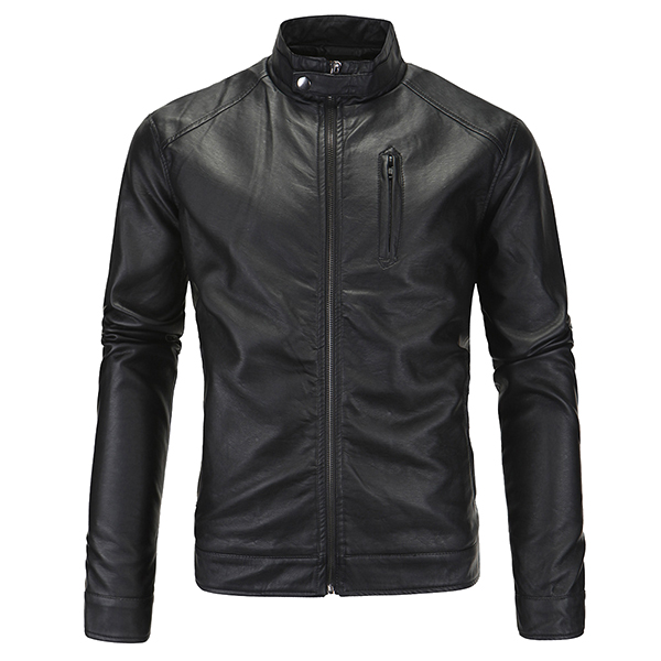 

Мужской плюс размер кожаной куртки PU стенд воротник молния сплошной цвет прохладный пальто мотоцикла