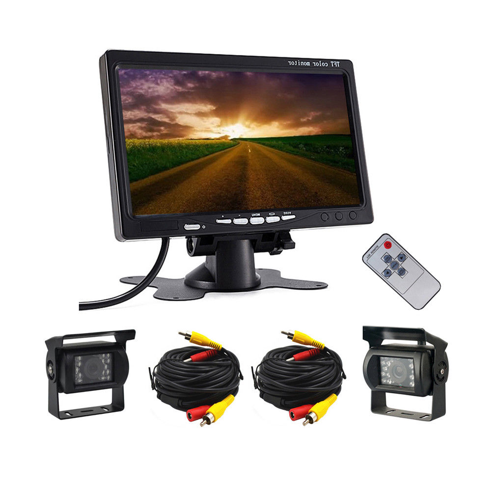 

12-24V 2 Car DVR Wired Rear View Backup Camera System and 7 Inch Monitor For Truck RV Bus