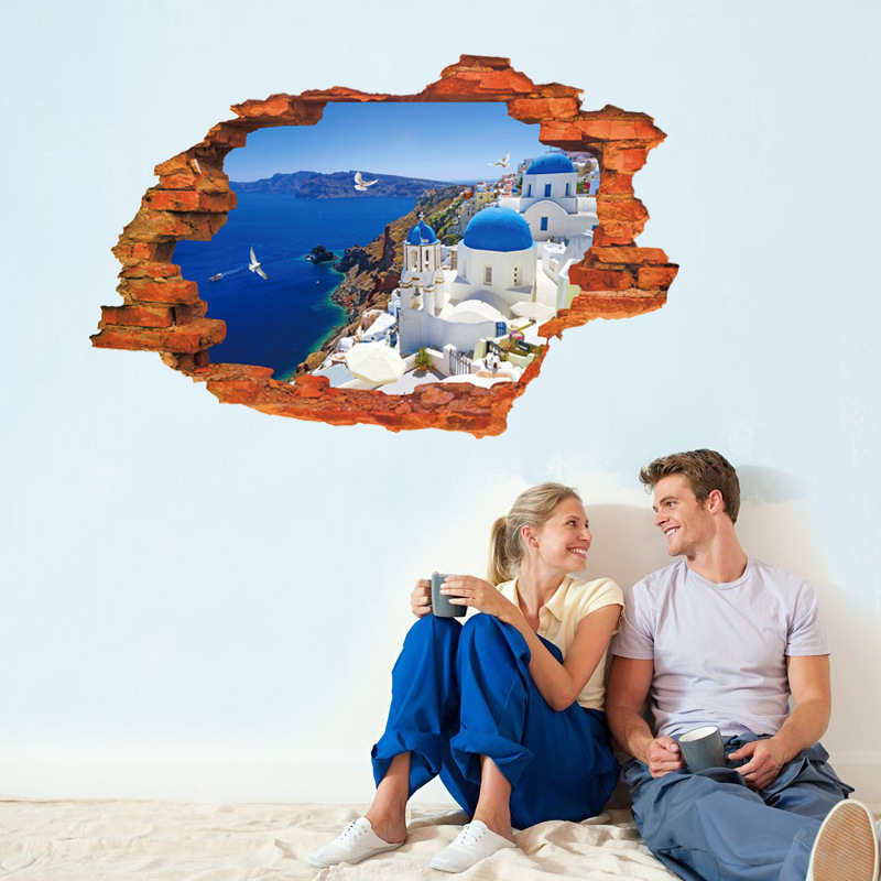 

Miico Творческий 3D Эгейского моря сломанной стены съемный домашний номер Декоративный настенный декор наклейки