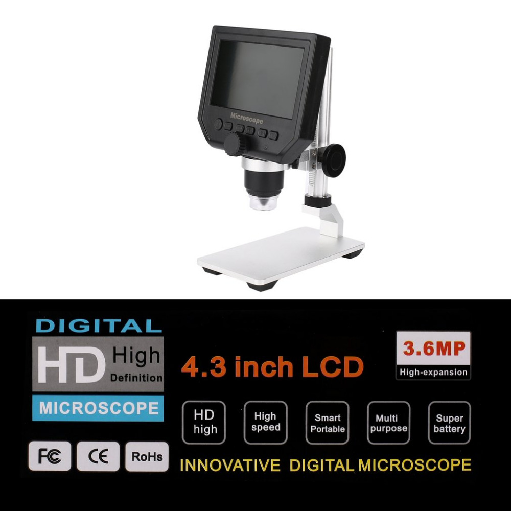 Mustool G600 Digital 1-600X 3.6MP 4.3inch HD LCD Display Microscope Continuous Magnifier with Aluminum Alloy Stand Upgrade Version 3