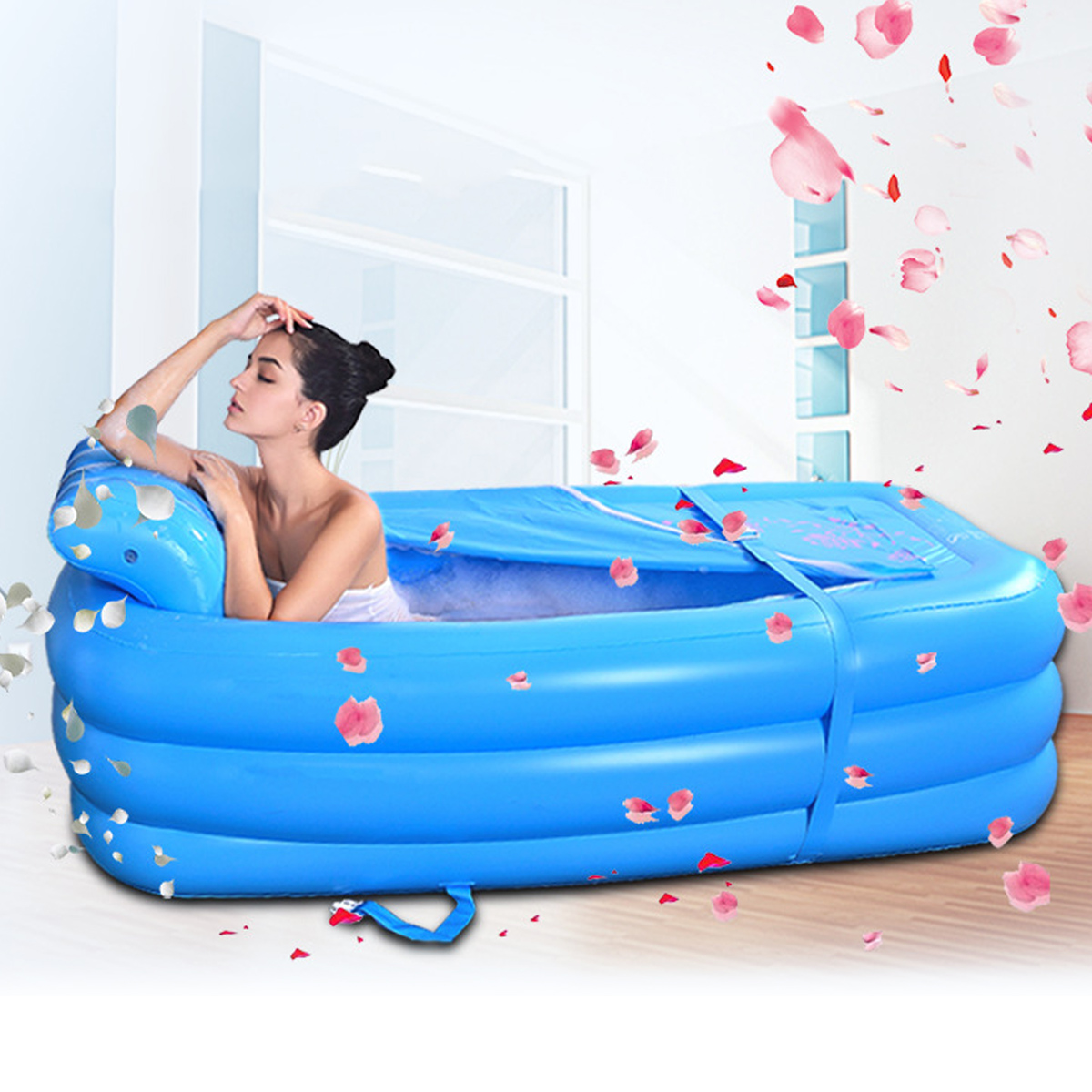 165x85x45cm Bathtub Inflatable Tub Portable Travel Bath Adult Spa Pool Warm Bathtub Folding 21