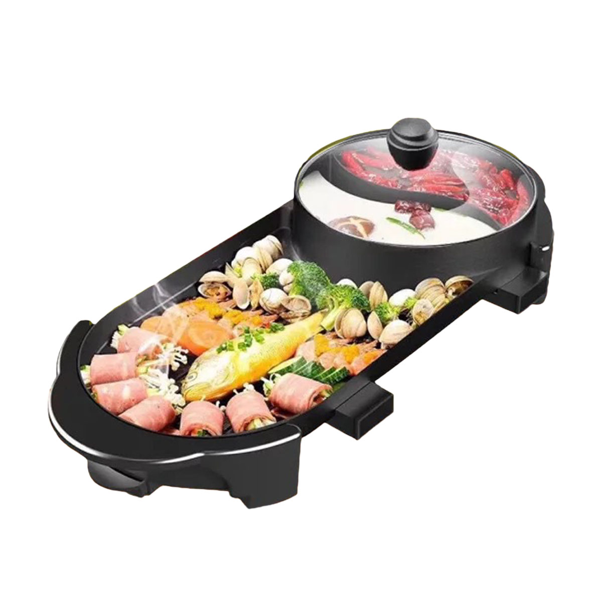 

2 In 1 Electric Barbecue Grill Teppanyaki Cook Fry Pan BBQ Oven Hot Pot Kitchen