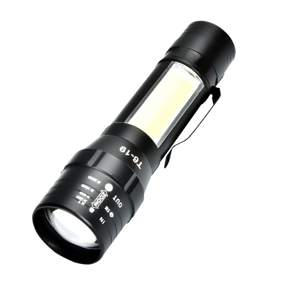 

XANES T6+COB 4Modes Front + Side Light USB Rechargeable Zoomable Mini LED Flashlight