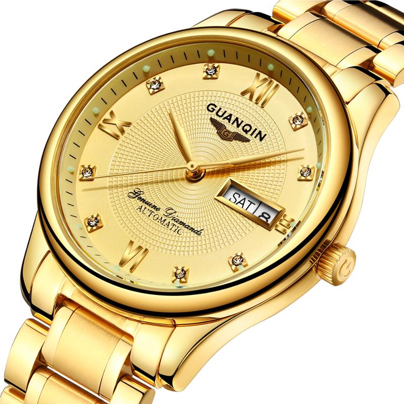 

GUANQIN GJ16050 Роскошные мужские часы Механический Золотые тонкие стальные ремешок Автоматические наручные часы