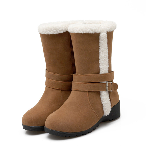 

Warm Cotton Lining Zipper Buckle Round Toe Mid Calf Boots For Women