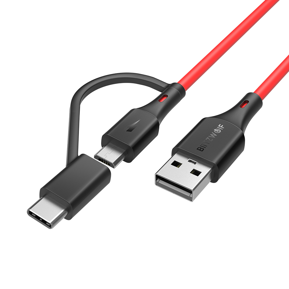 BlitzWolf® BW-MT3 3A 2 в 1 Type C Micro USB кабель для быстрой передачи данных Адаптер 3ft 6ft для Xiaomi Mi9 Oneplus 7 HUAWEI P30 Pocophone F1 S10 S10+