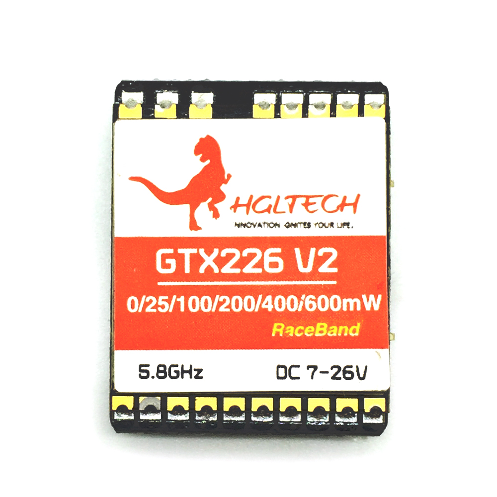 

HGLRC GTX226 V2 5.8G 48CH PIT/25mW/100mW/200mW/400mW/600mW Switchable FPV Transmitter VTX RP-SMA Female