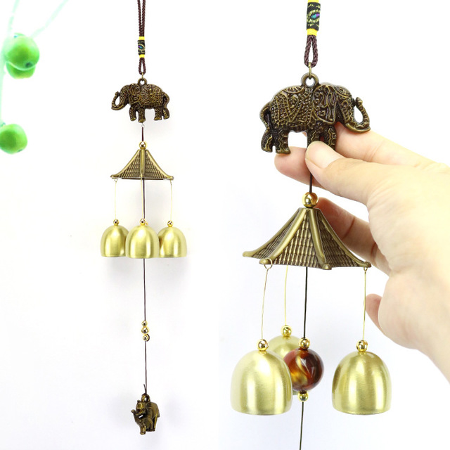 

Metal Bronze Wind Chime Feng Shui Ring Elephant Hanging Ornaments Evil Spirits Town House Wind Chime Creative Home Pendant Student Wind Chimes