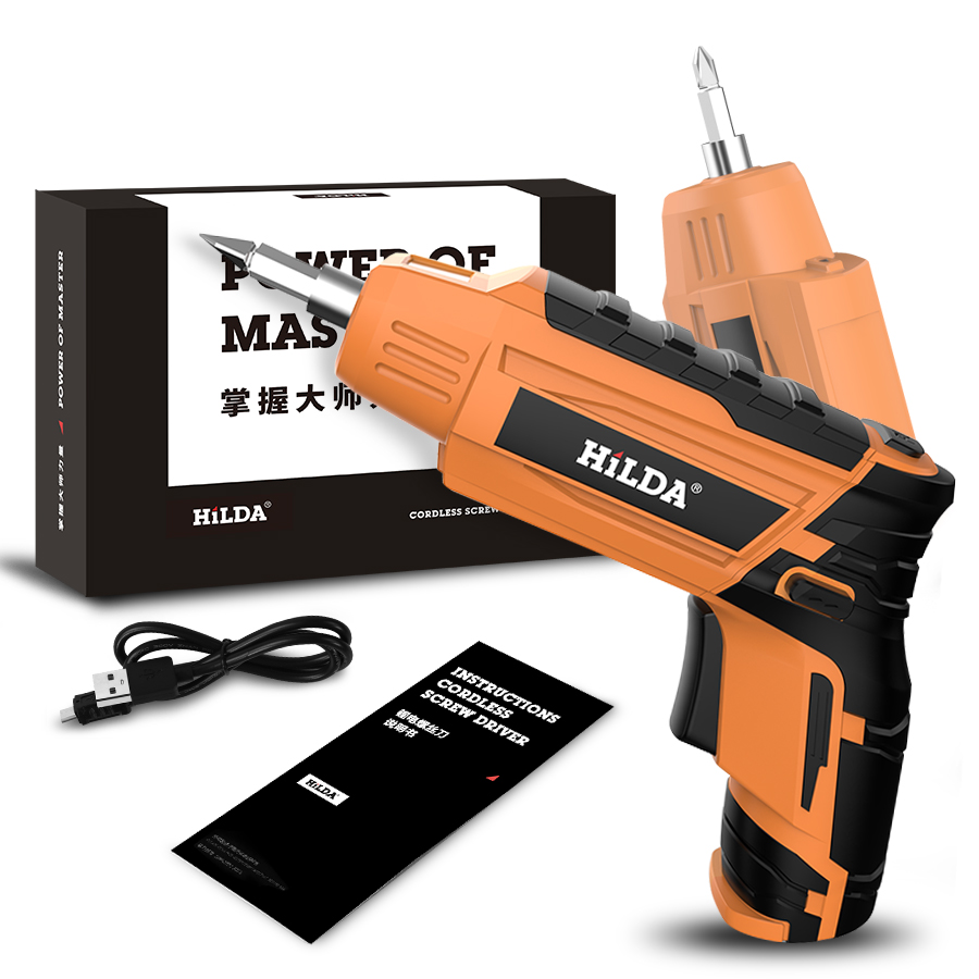 HILDA 4.2V Cordless Electric Screwdriver Lithium Battery Screwdriver with Twistable Handle 64