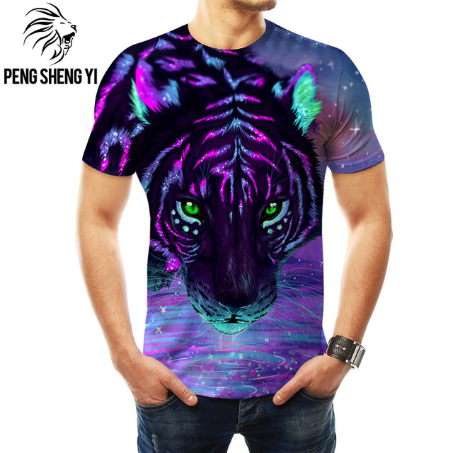 

Europe And The United States Australia New T-shirt Purple Star Tiger 3d Three-dimensional Printing Round Neck Large Size T-shirt Couple Short Sleeve