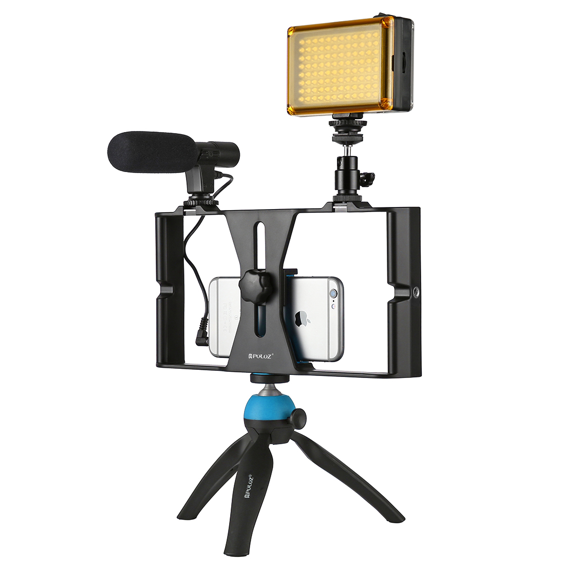 

PULUZ PKT3023 Smartphone Video Rig LED Studio Light Video Shotgun Microphone Mini Tripod Mount Kits with Cold Shoe Tripod Head for iPhone Galaxy Huawei Xiaomi for HTC for LG for Google Smartphones