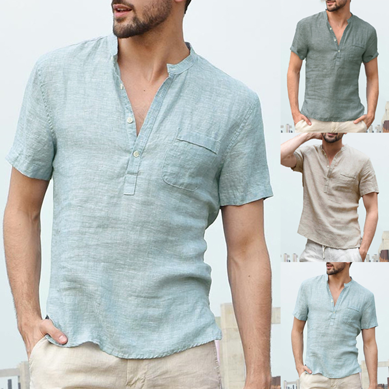 Incerun men's button v-neck casual t-shirts summer short sleeve comfort ...