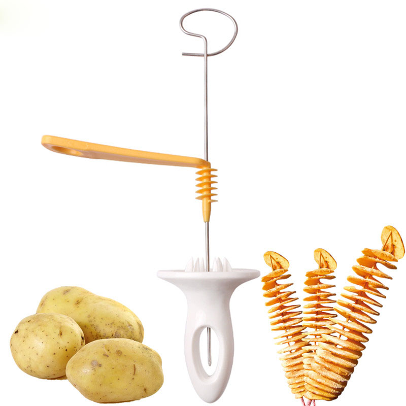 

1pc 3 string Rotate Potato Slicer Stainless Steel And Plastic Twisted Potato Slice Cutter Spiral DIY Manual Creative