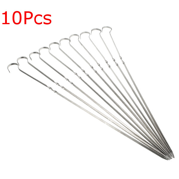 

10Pcs 38cm Stainless Steel BBQ Barbecue Roast Grilling Flat Skewers Needles