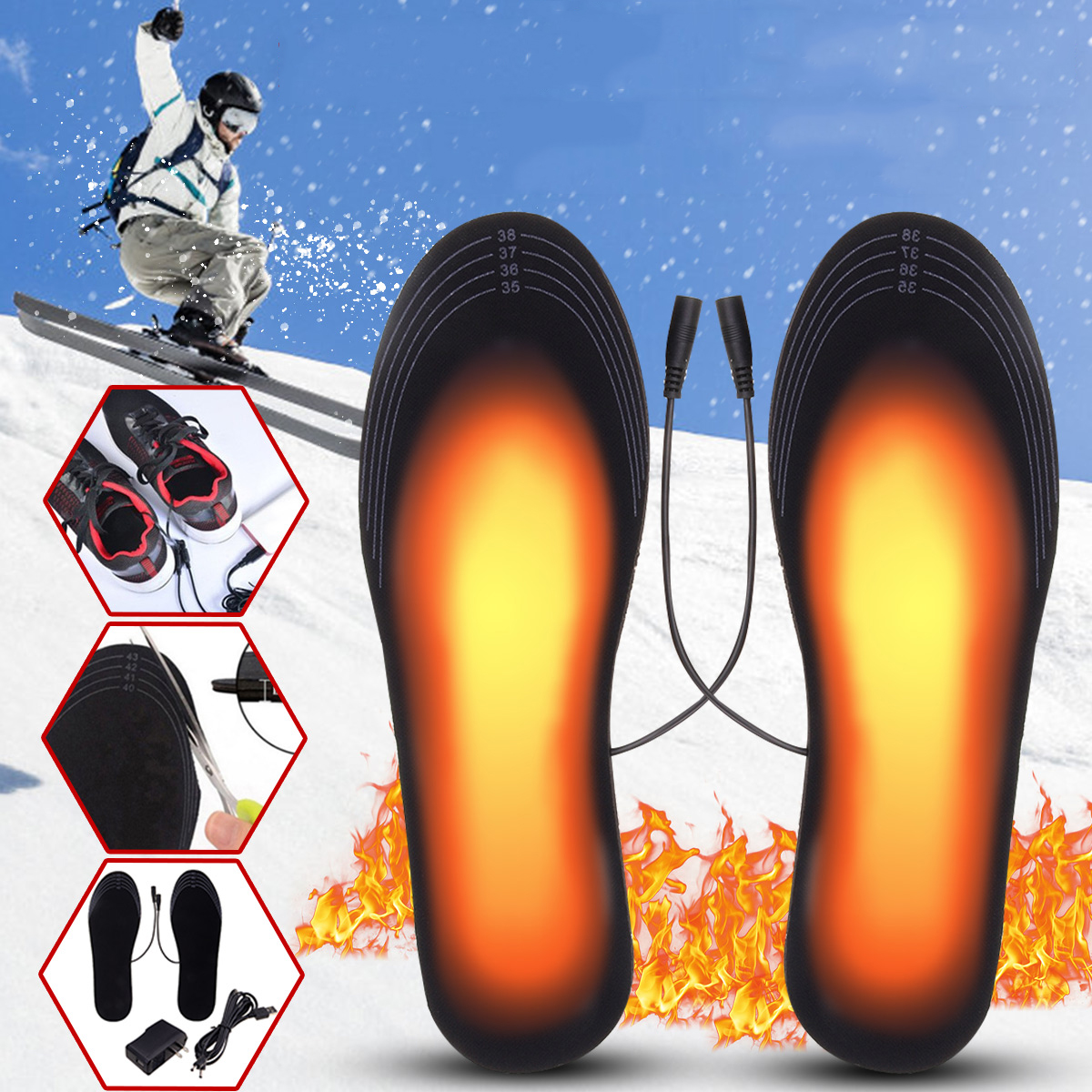 

5V 2A Electric Heated Feet Shoe Insole USB Foot Heater Warmer Breathable Deodorant With Adapter
