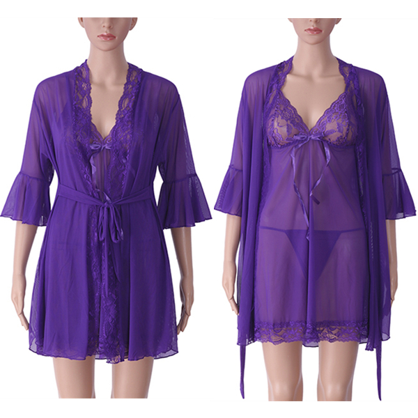 

Из трех частей женщины сексуальные прозрачно платье сетка скольжения чистый цвет наборы робы Sleepwear
