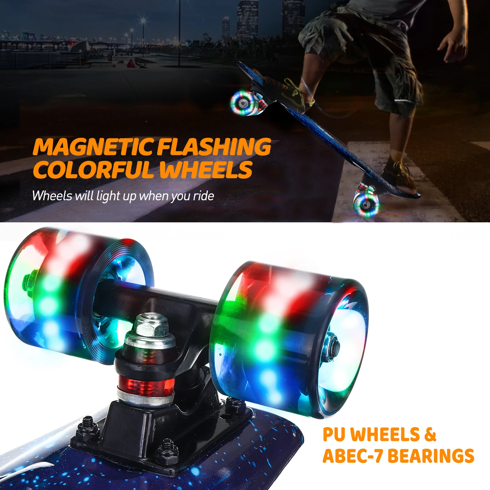 22" Mini Skateboards Kids Sport Long-board with LED Wheels for Children Beginners