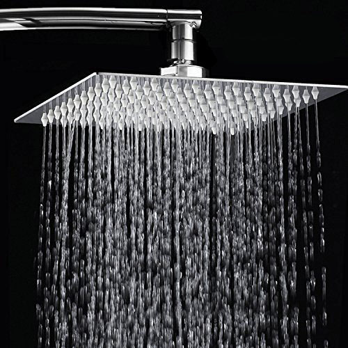 

12 Inch 2mm Thin Pressurized Rotatable Rainfall Shower Head Square Stainless Steel Top Spray Head