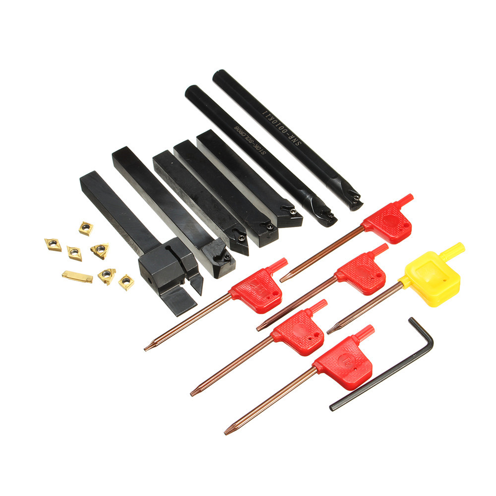 7pcs 10mm Lathe Turning Boring Bar Tool Holder with T8 Wrenches and Carbide Inserts