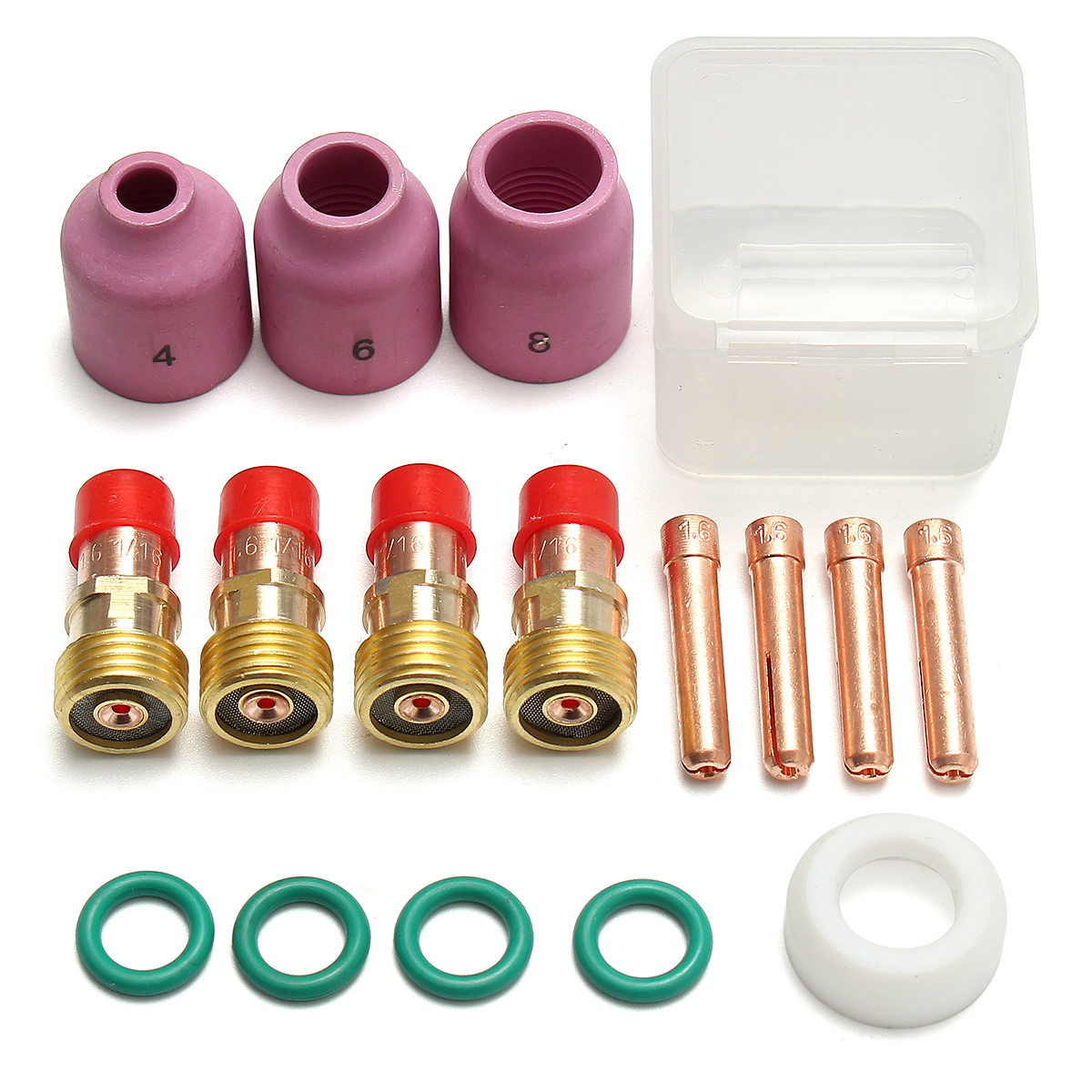 

17pcs TIG Stubby Gas Lens Accessory Nozzle Pyrex Cup Kit WP17/18/26 1.6mm 1/16inch
