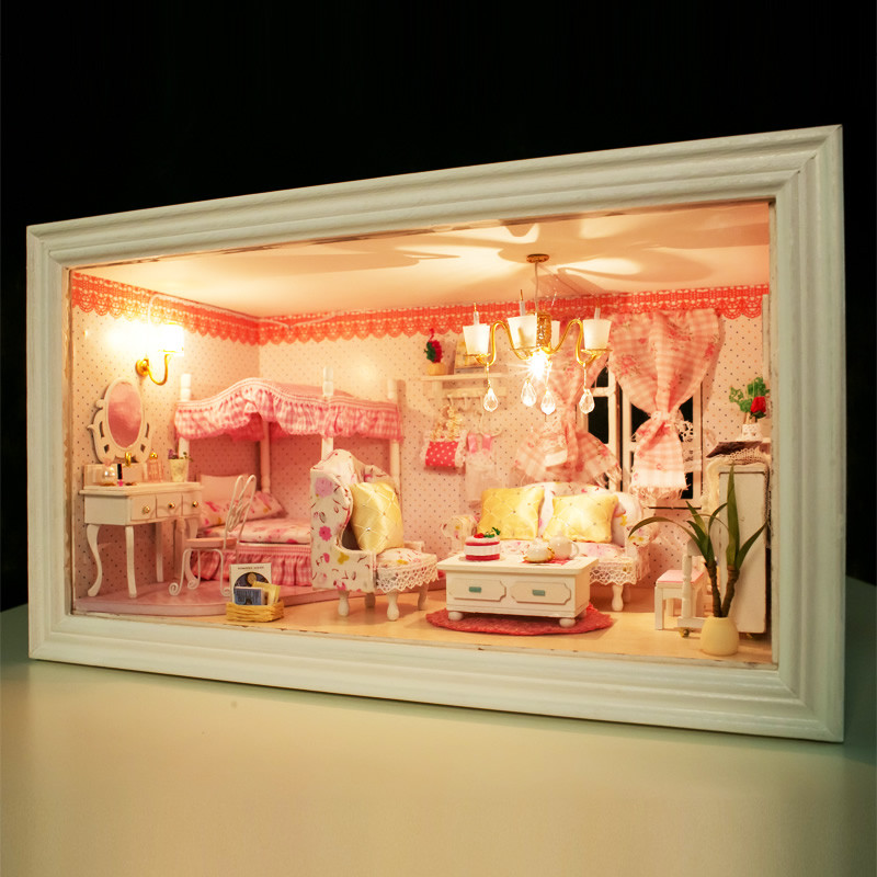 

Hoomeda 13818 Розовый Мечта DIY Кукольный дом с музыкальным освещением Кукольный дом Миниатюрная подарочная игрушка для подарков
