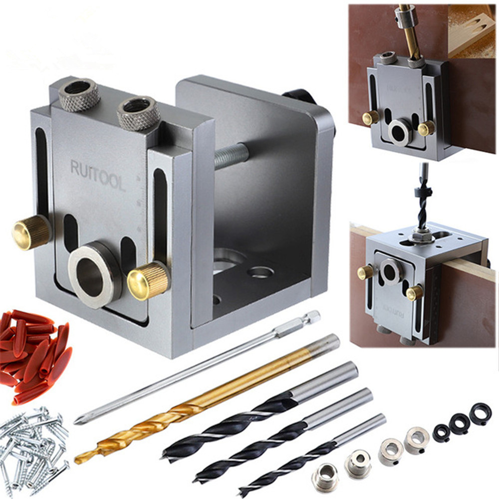 

Aluminum Alloy Pocket Hole Jig Kit 9mm Drill Guide Wood Doweling Jig Drilling Hole Locator Woodworking Tools