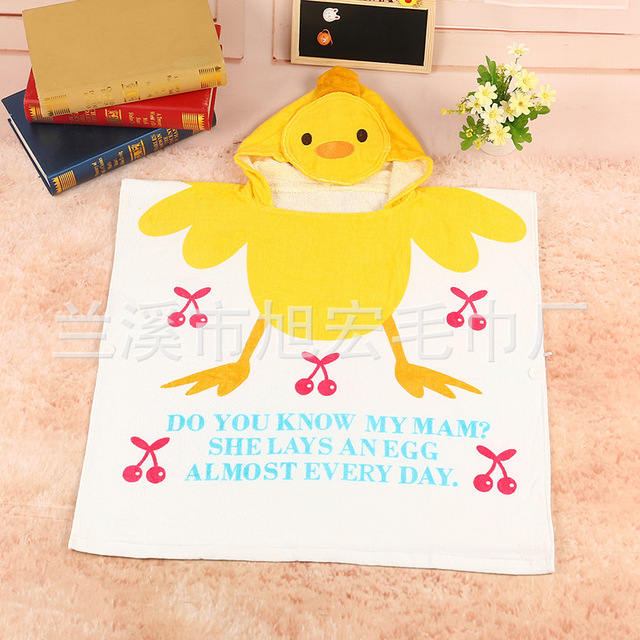 

Children's Bath Towel Cotton Hooded Printed Baby Bathrobe Cartoon Letter Yellow Duckling Shape Bag Beach Towel