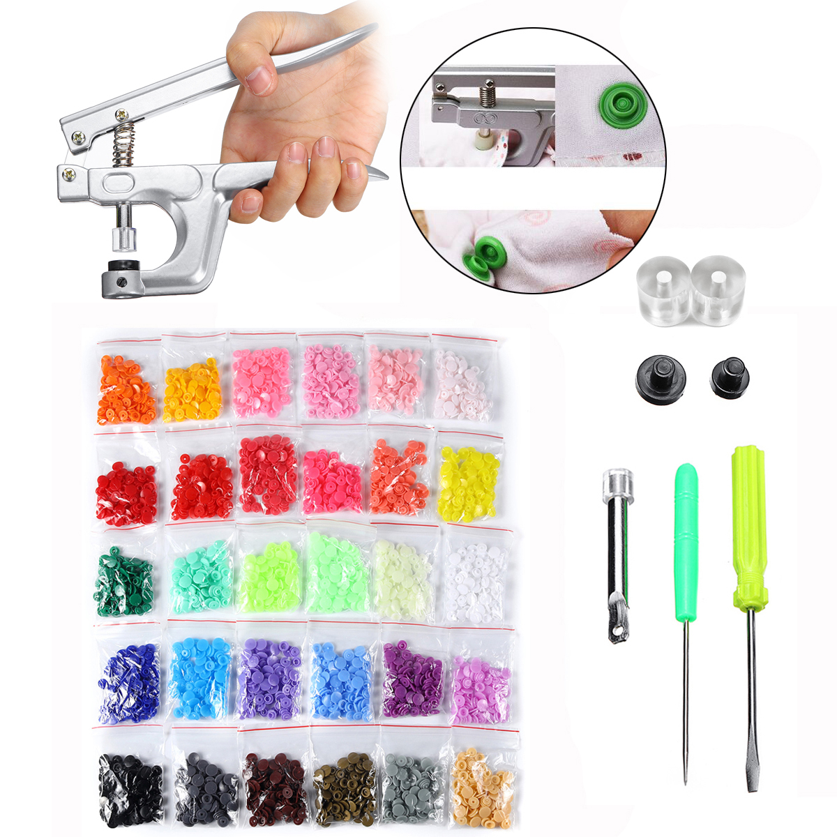 

600Pcs Fastener Snap Kit T5 Snap Buttons Pliers Helper Handheld Sewing Tool