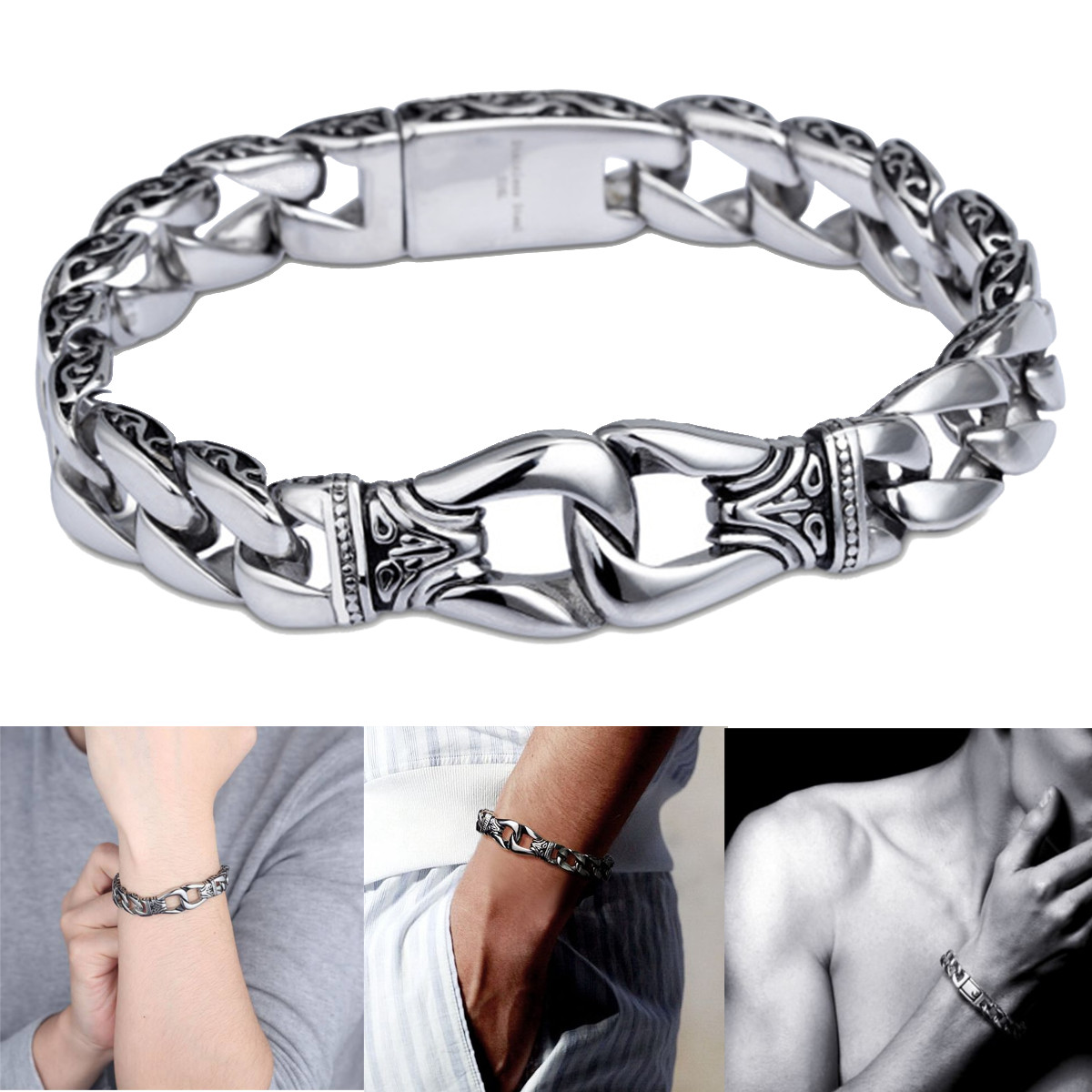 

Men's Stainless Steel Polished Silver Bracelet