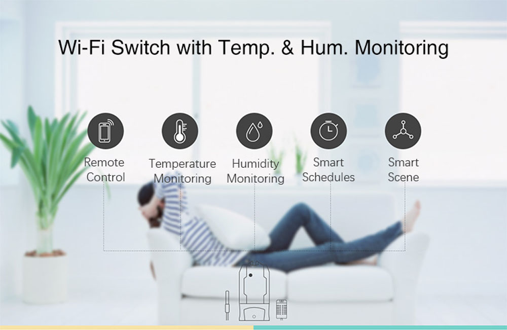 SONOFF® TH10 TH16 Smart WIFI Switch Monitoring Temperature Humidity Wifi Smart Switch Home Automation Kit Works With Alexa Google Home 10