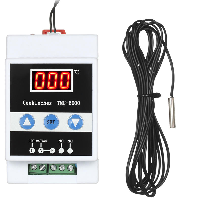 

GeekTeches TMC-6000 110-240V Guide Rail Thermostat Digital Temperature Meter Thermoregulator Refrigeration Heating Temperature Meter