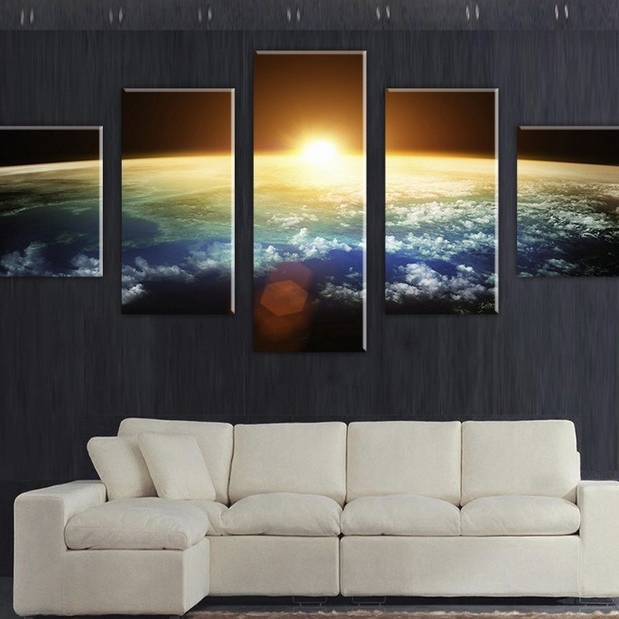 

5 Cascade Sunset Space Canvas Wall Painting Picture Home Decoration Without Frame Including Instal