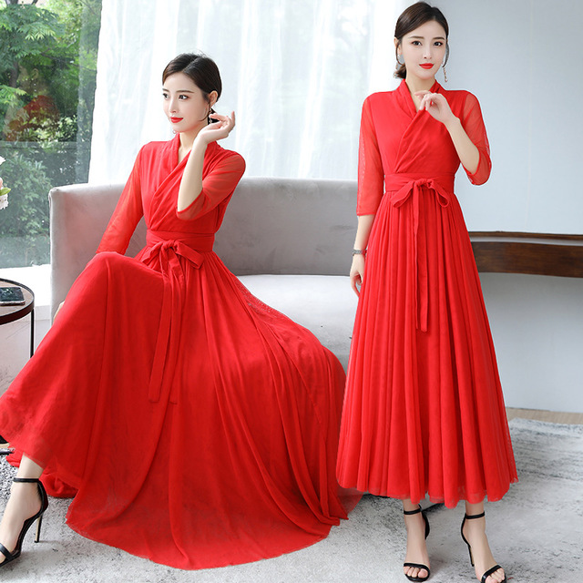 

Jh9157 Loaded New Long Skirt Literary Retro Improved Hanfu National Wind Big Swing Skirt Mesh Dress Female