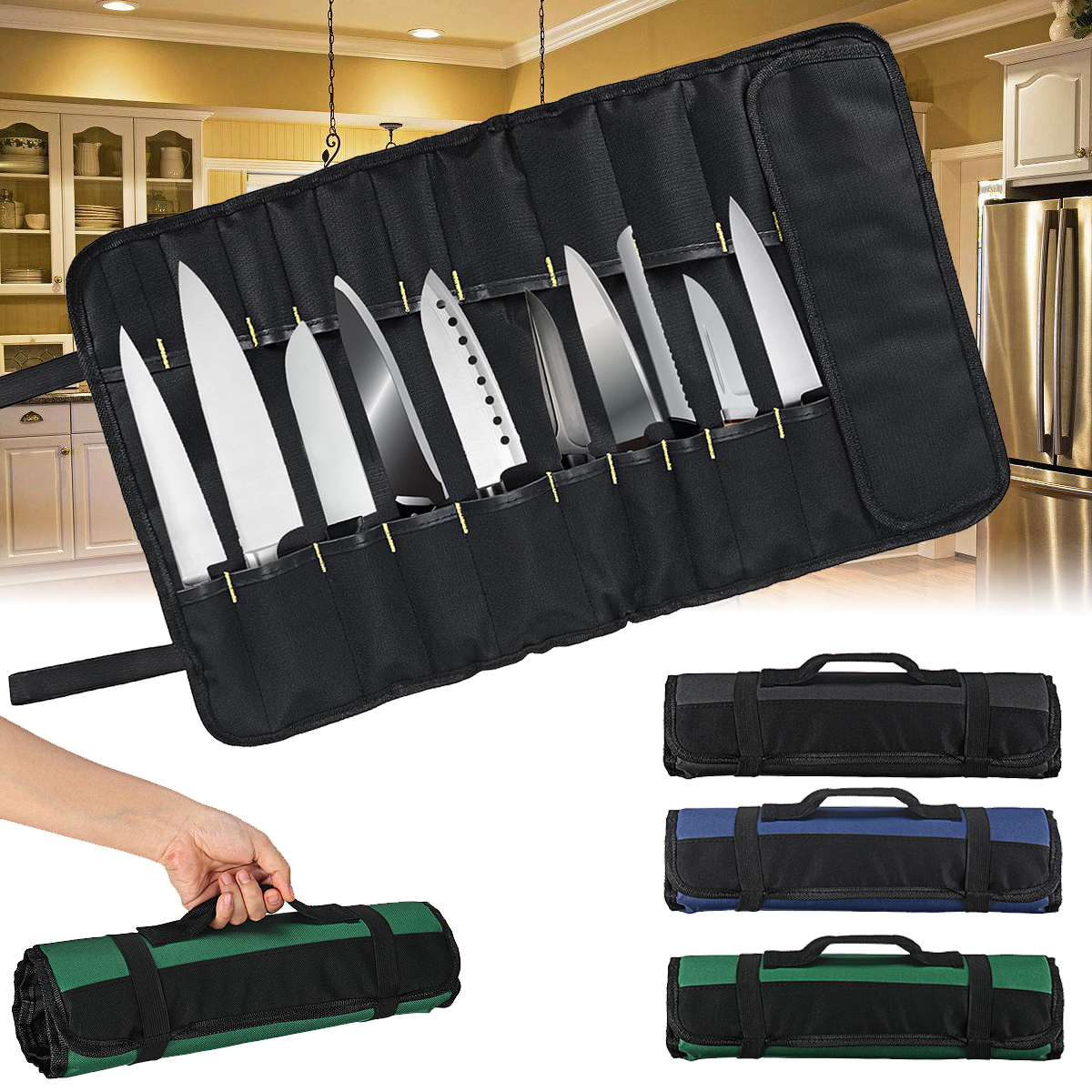

Oxford Cloth 22 Slots Pocket Chef Bag Roll Carry Case Portable Storage
