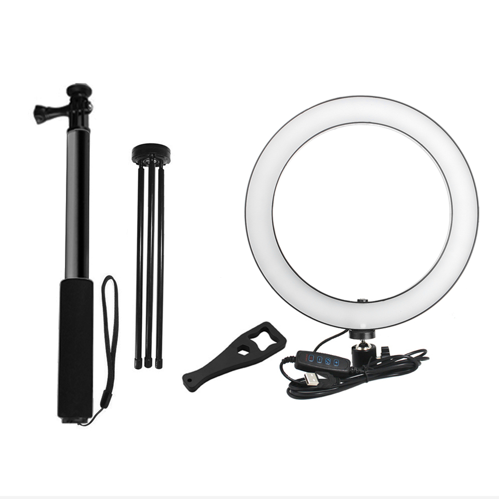 Find Yingnuost Selfie Stick 5500K Dimmable Video Light 20cm LED Ring Lamp with bluetooth Shutter Wrench for Youtube Tik Tok Live Streaming for Sale on Gipsybee.com with cryptocurrencies