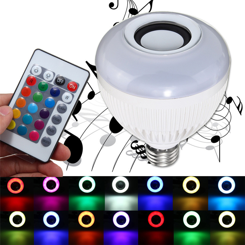 

E27 12W Беспроводная связь Bluetooth Музыка RGBW LED Стереодинамики лампа с 24 клавиши ИК-пульта дистанционного управления